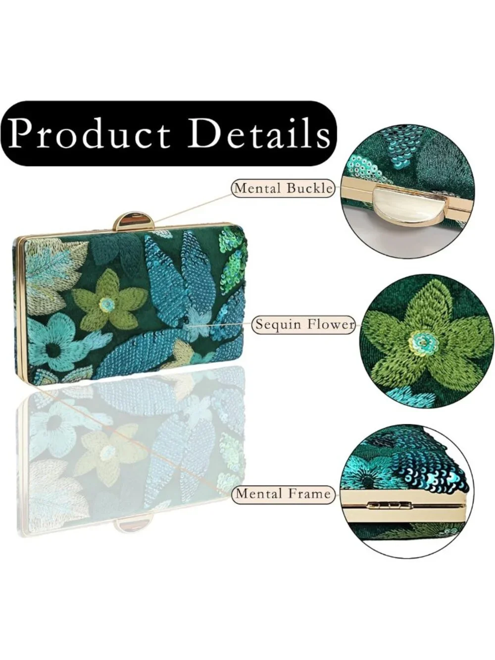 Floral Beaded Sequin Clutch Purse | Embroidered Evening Bag for Weddings